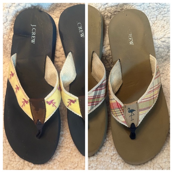J. Crew Shoes - J.Crew Lot of 2 Plaid & Flamingo Canvas Flip Flops Women’s Size 8